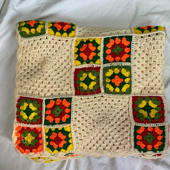 Vintage Granny Square Crocheted Blanket or Throw 36” X 68” - Picture 2 of 5